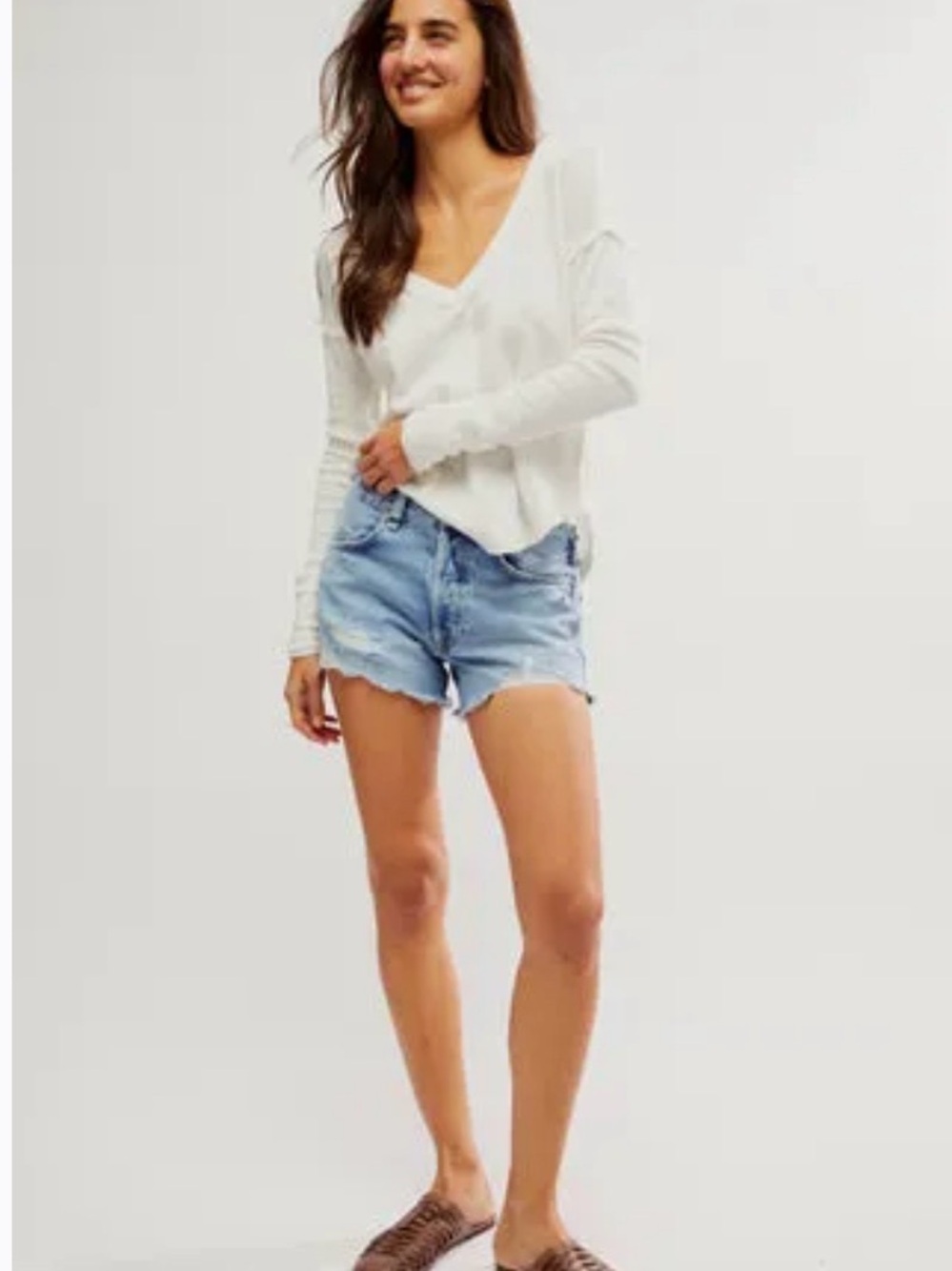 Free People Light Wash Distressed Denim Cutoff Shorts